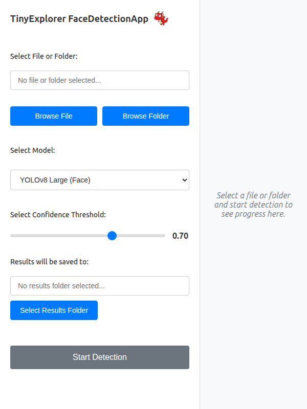 TinyExplorer FaceDetectionApp Interface